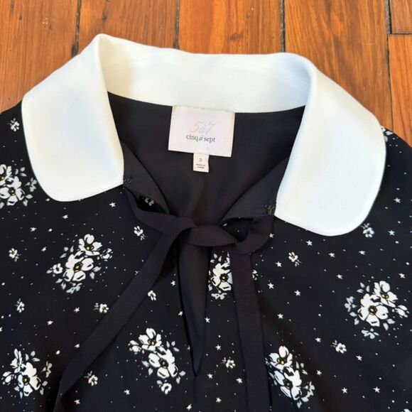 Cinq a Sept Black Lily Bell Sleeve Floral Printed Mini Silk Dress - Size 2 - Picture 3 of 7
